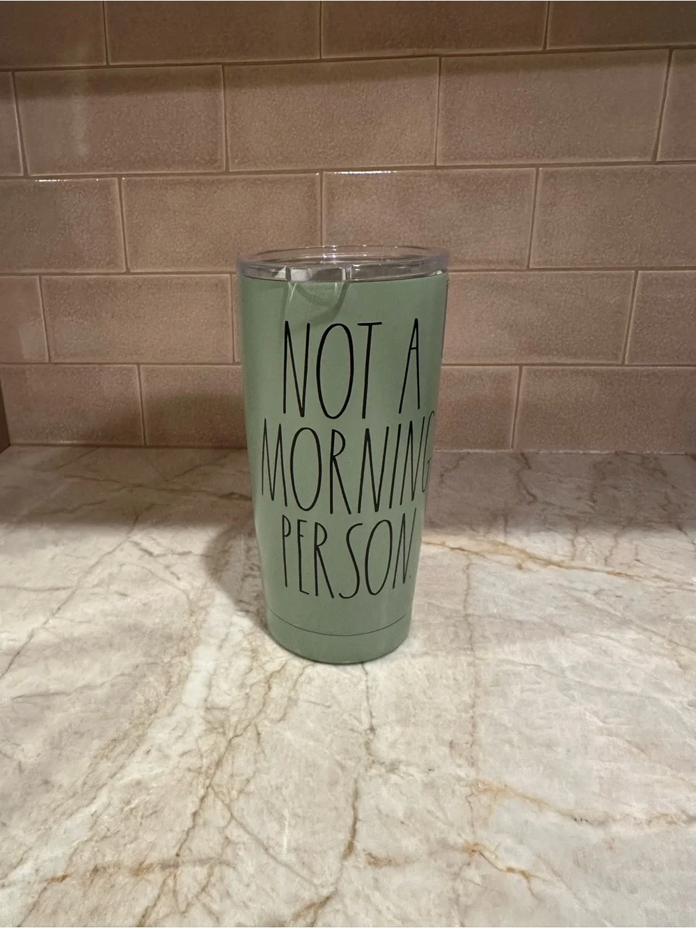 Rae Dunn Not A Morning Person Sage Green Travel Tumbler